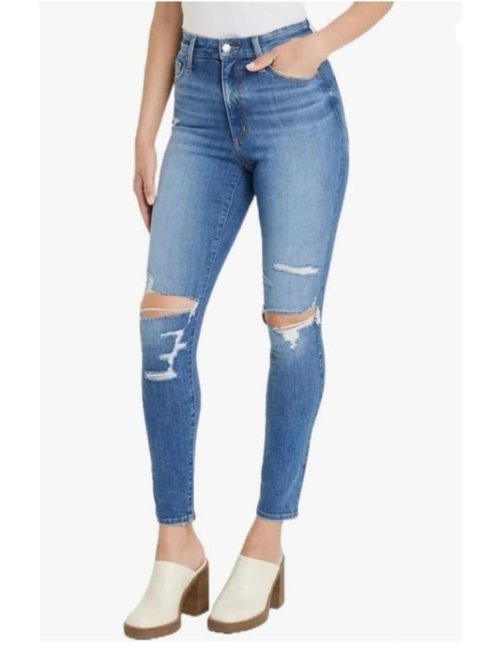 High-Waisted Distressed Skinny Jeans for Women 12 Long